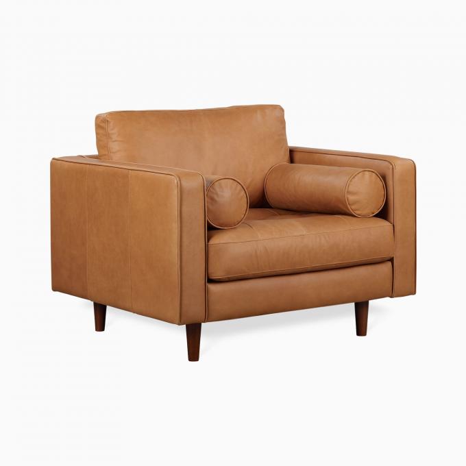 Moderne Samt-Arm-Leder-Sessel-Loungestuhl mit osmanischem Hocker 0