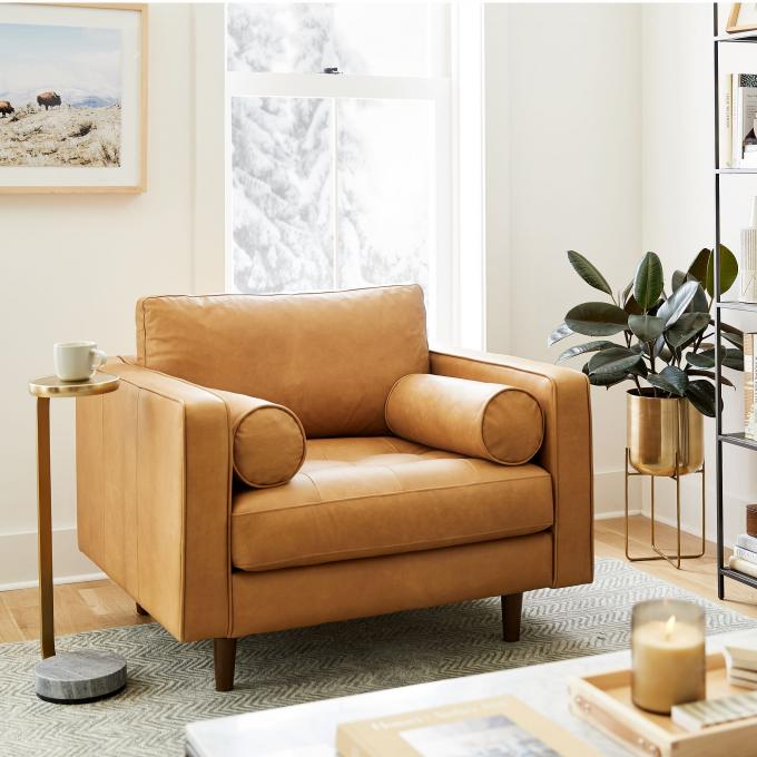 Moderne Samt-Arm-Leder-Sessel-Loungestuhl mit osmanischem Hocker 5