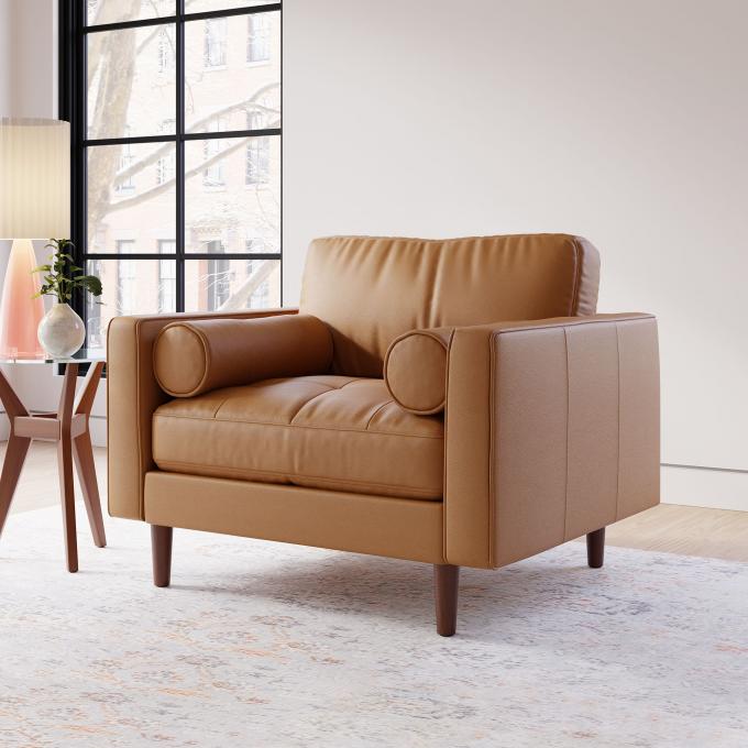 Moderne Samt-Arm-Leder-Sessel-Loungestuhl mit osmanischem Hocker 6