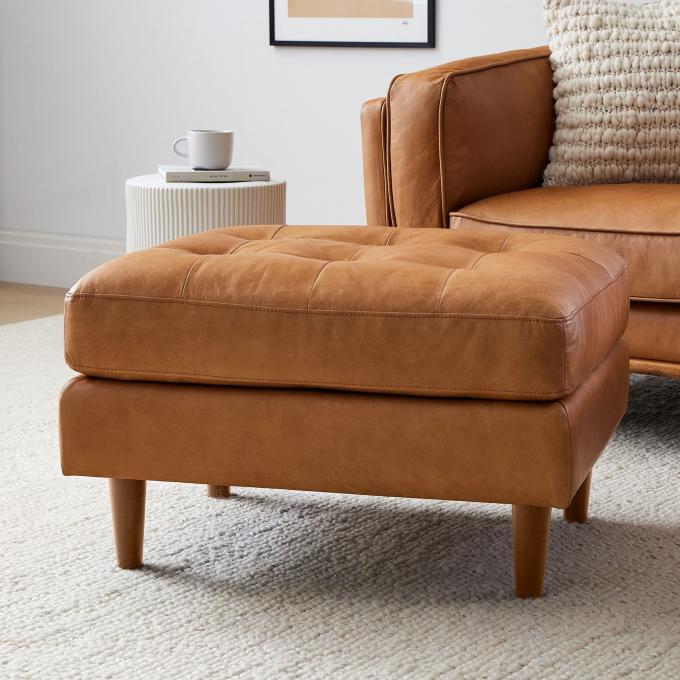 Moderne Samt-Arm-Leder-Sessel-Loungestuhl mit osmanischem Hocker 7
