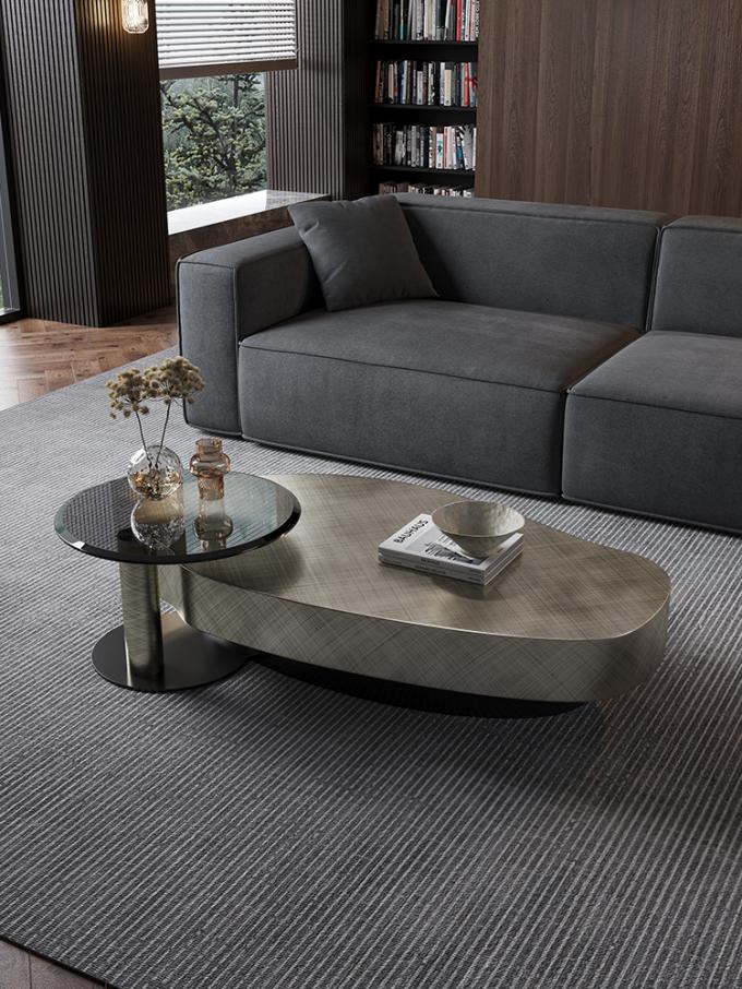 OEM Edelstahl zeitgenössischer runder Couchtisch mit Metallbasis 2