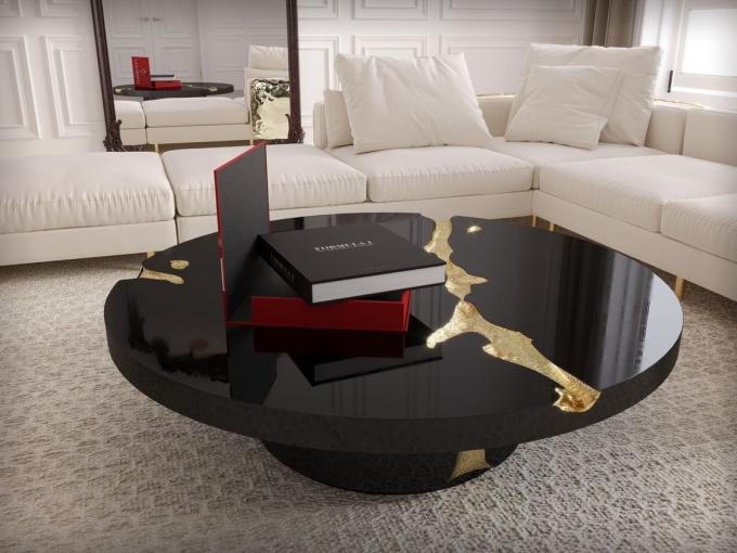 Schwarzer moderner Couchtisch Runder Marmor Top Nordic für Wohnzimmer Dekor 15