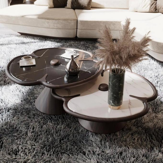 Holz runden Marmor Mitte Tisch Für Wohnzimmer Kleeblatt Design 0