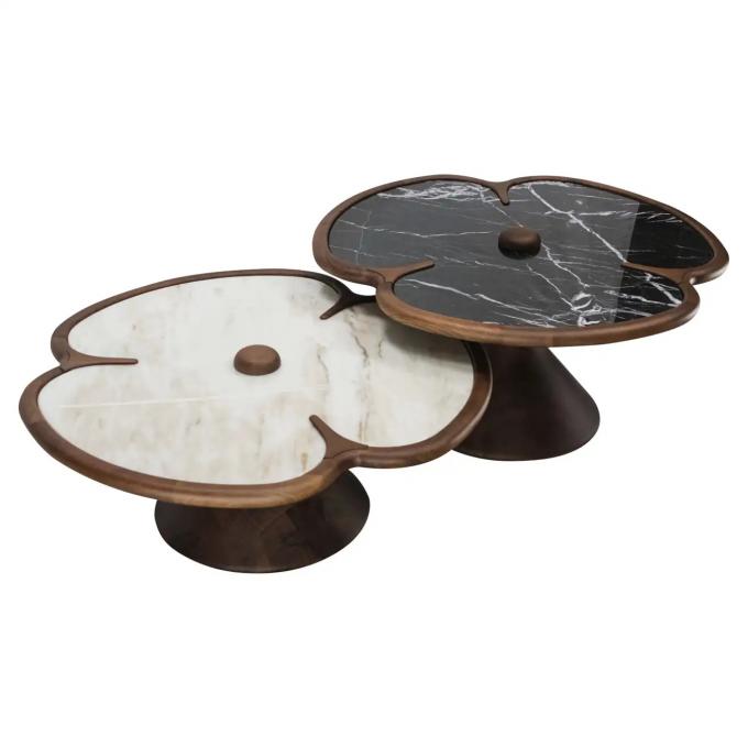 Holz runden Marmor Mitte Tisch Für Wohnzimmer Kleeblatt Design 1