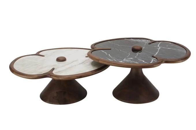 Holz runden Marmor Mitte Tisch Für Wohnzimmer Kleeblatt Design 2