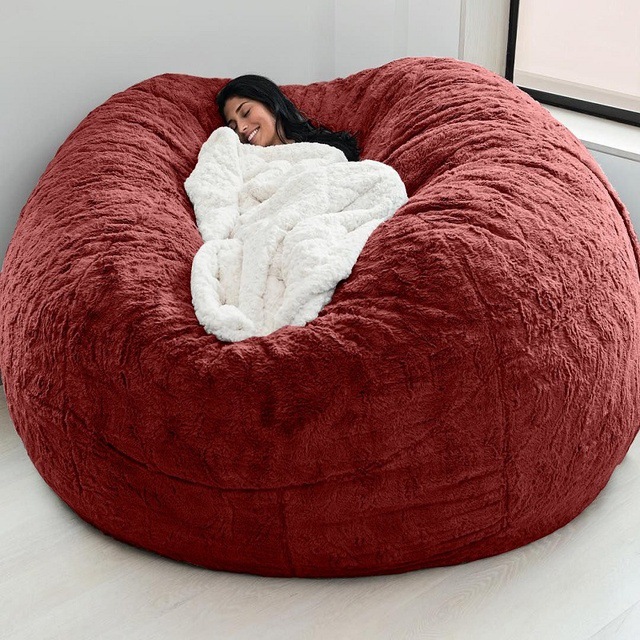 Außen 7Ft Riesen Bohnen Tasche Lounge Chair Weiches False Pelz Stoff EPS Füllung 5