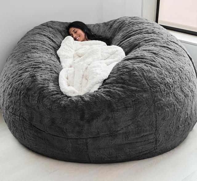 Außen 7Ft Riesen Bohnen Tasche Lounge Chair Weiches False Pelz Stoff EPS Füllung 6