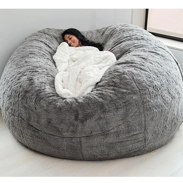 Außen 7Ft Riesen Bohnen Tasche Lounge Chair Weiches False Pelz Stoff EPS Füllung 7