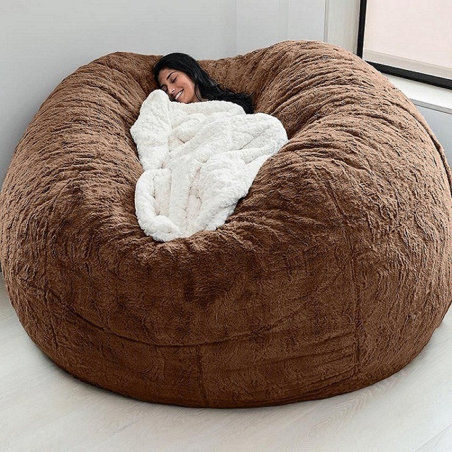 Außen 7Ft Riesen Bohnen Tasche Lounge Chair Weiches False Pelz Stoff EPS Füllung 8
