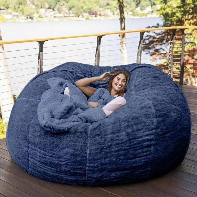 Außen 7Ft Riesen Bohnen Tasche Lounge Chair Weiches False Pelz Stoff EPS Füllung 11