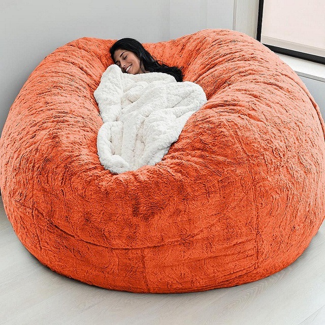 Außen 7Ft Riesen Bohnen Tasche Lounge Chair Weiches False Pelz Stoff EPS Füllung 13