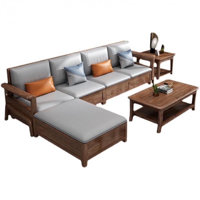 Teakholz Sofa mit 7 Sitzplätzen Modular-Lounge mit Lederpolsterung 4