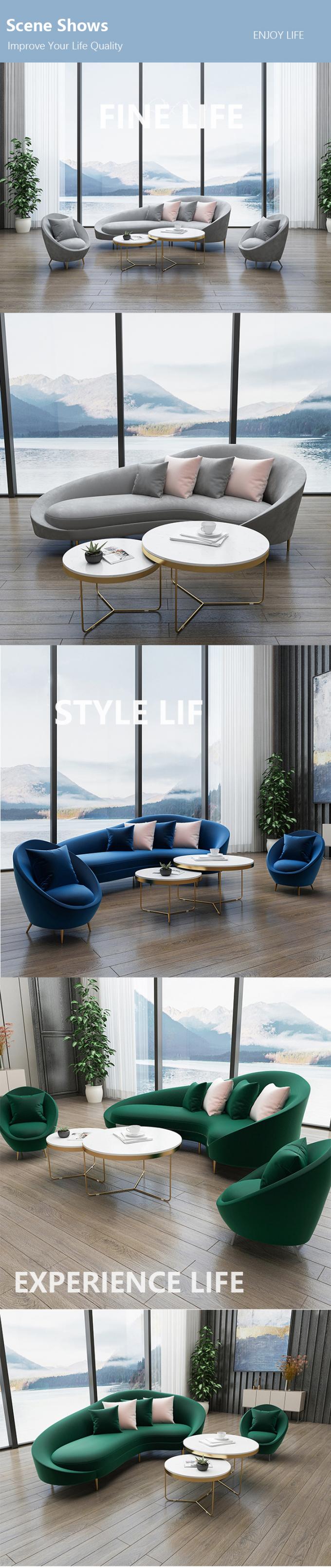 Wohnzimmer Ruhebereich Empfangsstuhl Set mit individueller Größe und Drei-Sitzer-Velvet-Sofa 5