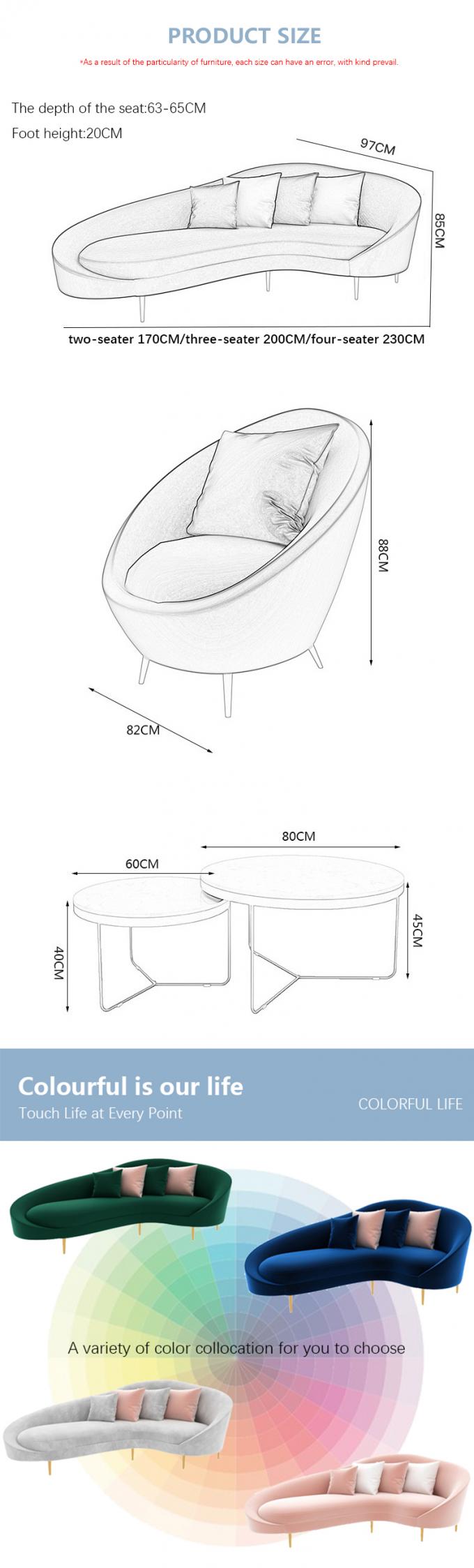 Wohnzimmer Ruhebereich Empfangsstuhl Set mit individueller Größe und Drei-Sitzer-Velvet-Sofa 7