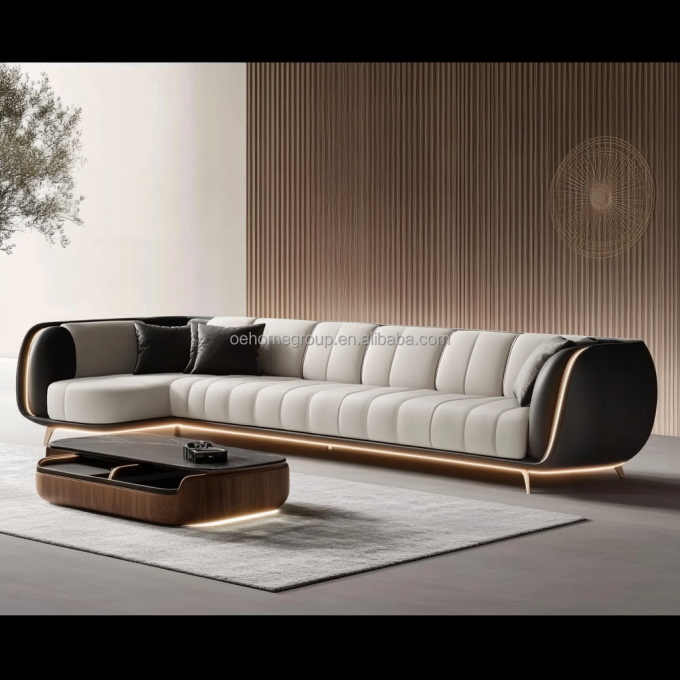 Moderne Polstersofa mit 2 oder 3 Sitzplätzen Leichtes Luxus Wohnzimmer Wohnzimmer Liebenssitz Sofas Ledersofa Set Möbel 6