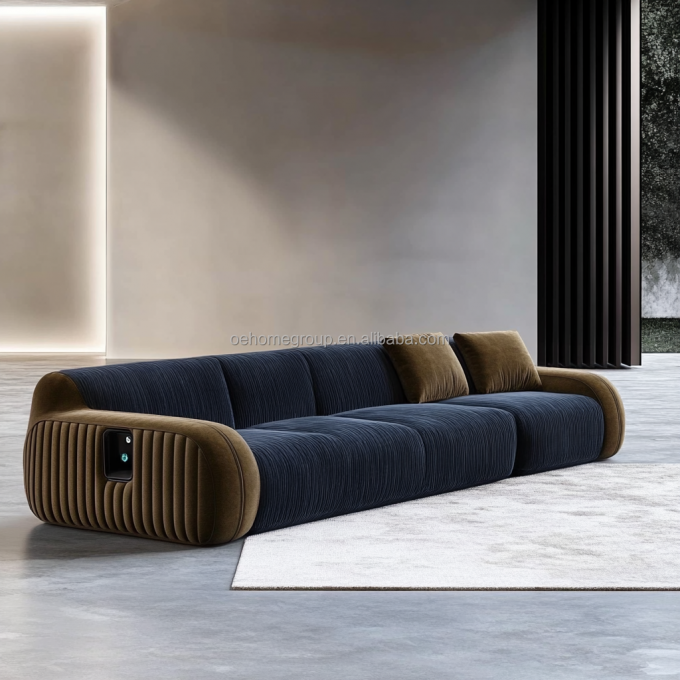 Ecksofa Samt-Stil Modernes Design Wohnzimmer U-förmig Hotel Licht Luxus Modular Kombination 2