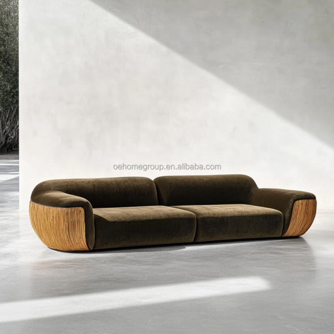 Ecksofa Samt-Stil Modernes Design Wohnzimmer U-förmig Hotel Licht Luxus Modular Kombination 4