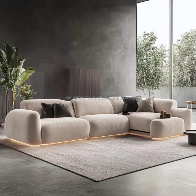Kurve Modularen Schnalle Stoff Dekor Sofa Gemütliche Sektionelle Boden Ecke Sofa Möbel Modernes Wohnzimmer Set 5