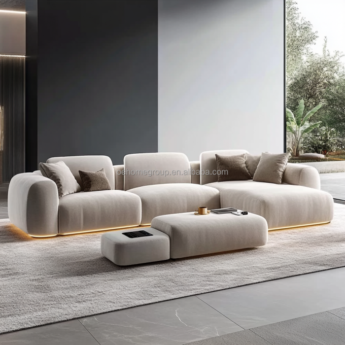 Kurve Modularen Schnalle Stoff Dekor Sofa Gemütliche Sektionelle Boden Ecke Sofa Möbel Modernes Wohnzimmer Set 6