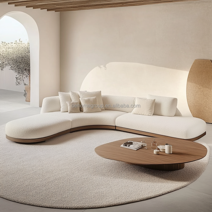 2 Liegesofas in Walnussfarbe im japanischen Wabi-Sabi-Stil für modernes Wohnzimmerdesign und Wohnmöbel-Set 2