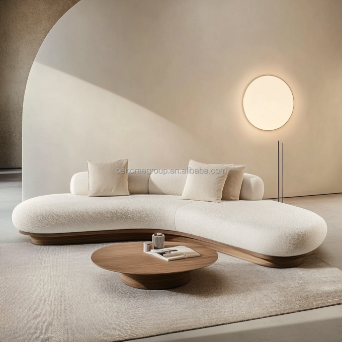 2 Liegesofas in Walnussfarbe im japanischen Wabi-Sabi-Stil für modernes Wohnzimmerdesign und Wohnmöbel-Set 4