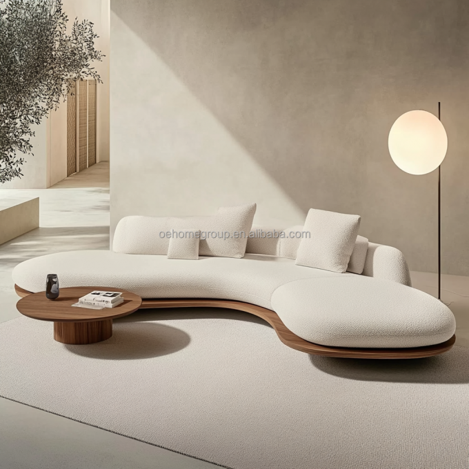2 Liegesofas in Walnussfarbe im japanischen Wabi-Sabi-Stil für modernes Wohnzimmerdesign und Wohnmöbel-Set 6