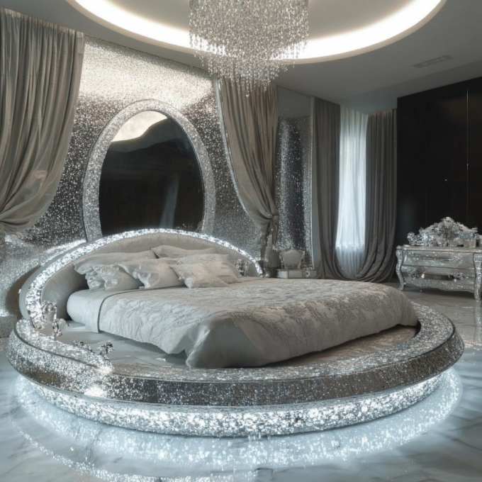 Bettenset im modernen Stil mit Spiegeloberfläche in Queen-Size, moderne Schlafzimmermöbel mit aktuellem Spiegeldesign 3