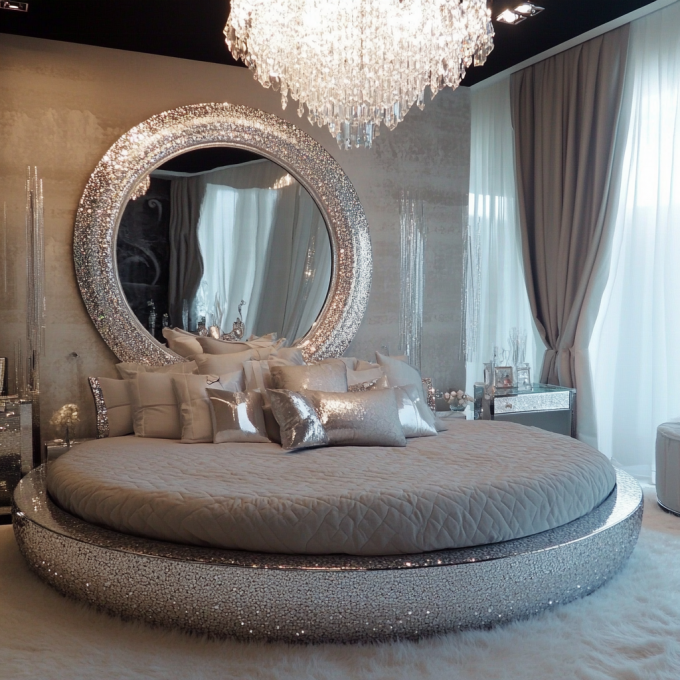 Bettenset im modernen Stil mit Spiegeloberfläche in Queen-Size, moderne Schlafzimmermöbel mit aktuellem Spiegeldesign 5