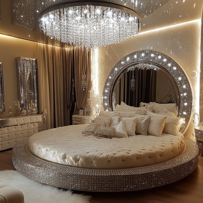 Bettenset im modernen Stil mit Spiegeloberfläche in Queen-Size, moderne Schlafzimmermöbel mit aktuellem Spiegeldesign 6