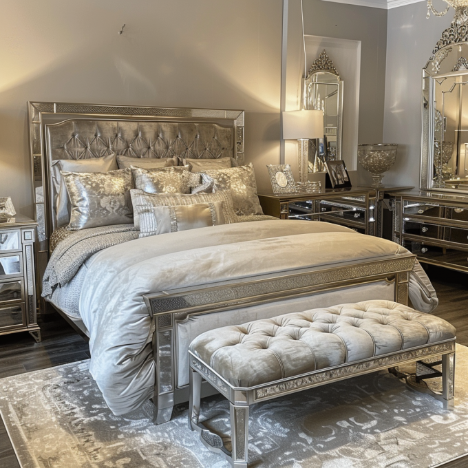 Schlafzimmer Set Spezifischer Spiegel moderner Stil Queen Size Bettmöbel mit zeitgenössischem Design 0