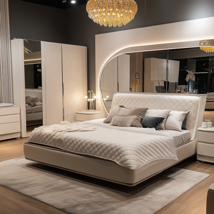 Verstellbares modernes Design Queen Size Holzbett für italienisches Luxus Royal Mirrored King Schlafzimmer-Set im Haus oder Hotelzimmer 4