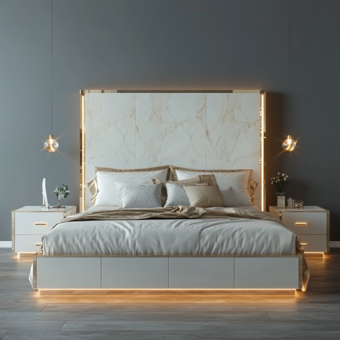 Verstellbares modernes Design Queen Size Holzbett für italienisches Luxus Royal Mirrored King Schlafzimmer-Set im Haus oder Hotelzimmer 5