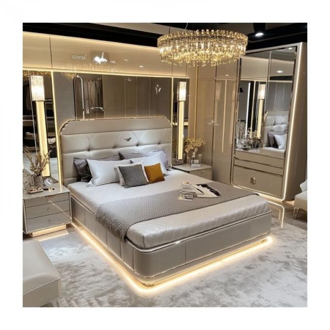 Verstellbares modernes Design Queen Size Holzbett für italienisches Luxus Royal Mirrored King Schlafzimmer-Set im Haus oder Hotelzimmer 6