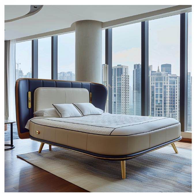 Hall Modernes Leder Master Bett Doppelbett Massivholz Stauraum Italienisches Leder Bettrahmen für Zuhause Hotel Apartment Möbel 2