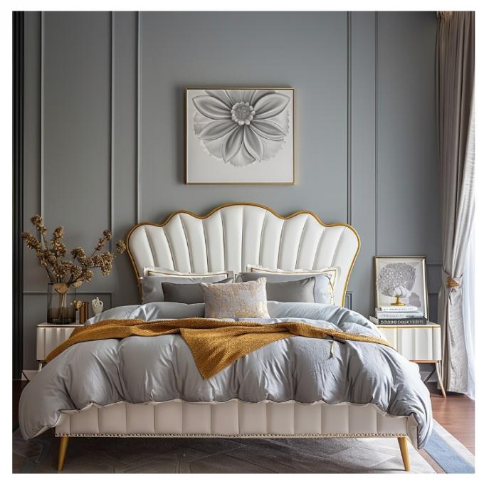 Hall Modernes Leder Master Bett Doppelbett Massivholz Stauraum Italienisches Leder Bettrahmen für Zuhause Hotel Apartment Möbel 6