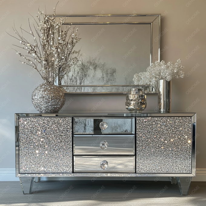 Funktionale TV-Stand und Lagerung Funktion in Holz-Panel für moderne Kristall-Spiegel Silbermöbel im Wohnzimmer Schlafzimmer 5