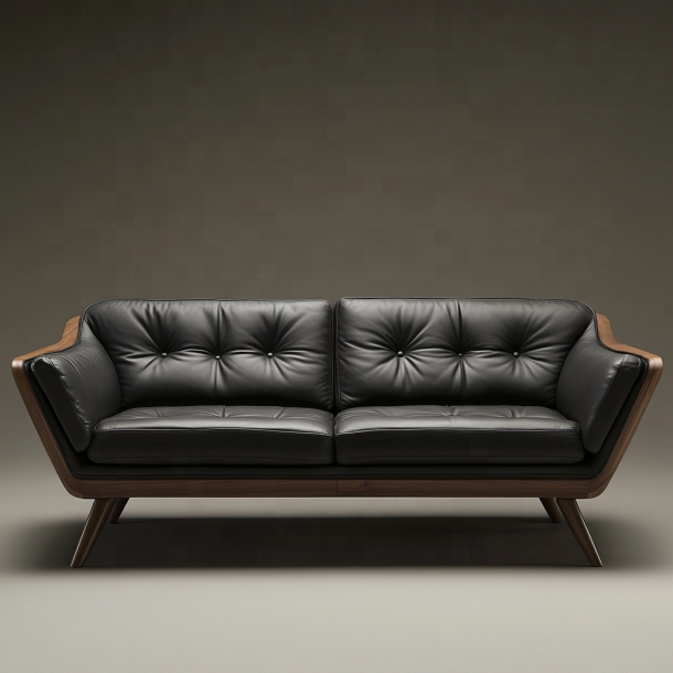 Elegantes Holz-Ecksofa-Ende, italienisches Designer-Modernes Wohnzimmer-Villa-Set mit luxuriösem Echtleder und Möbeln 3
