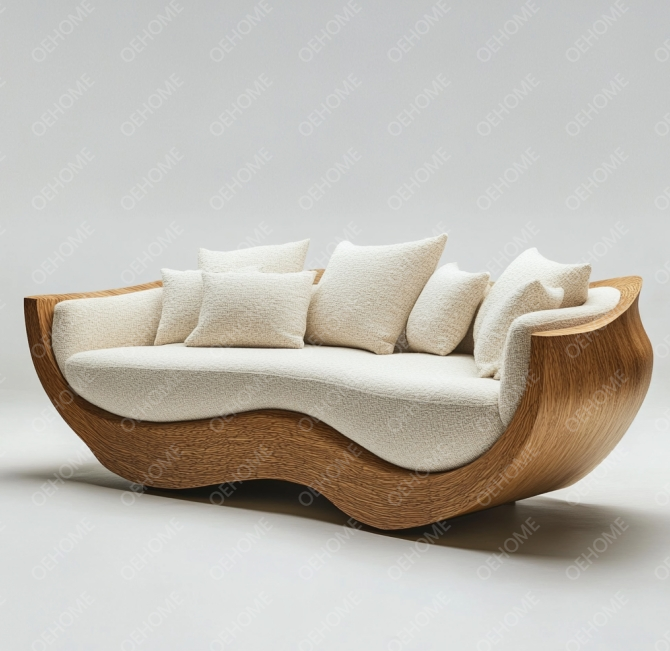 Geschwungene Gartenmöbel Wohnzimmer Holzsofa-Set mit modernem Design und anpassbaren Optionen 2