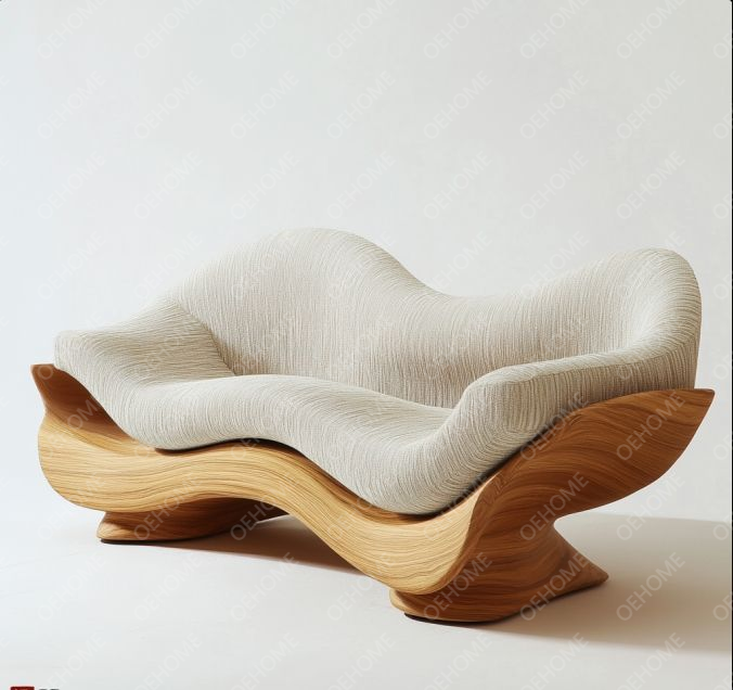 Geschwungene Gartenmöbel Wohnzimmer Holzsofa-Set mit modernem Design und anpassbaren Optionen 3