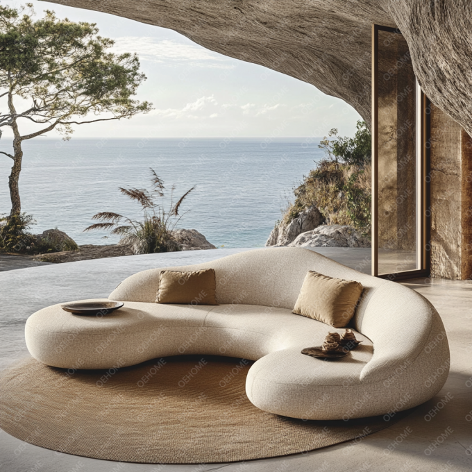 Geschwungene Gartenmöbel Wohnzimmer Holzsofa-Set mit modernem Design und anpassbaren Optionen 5