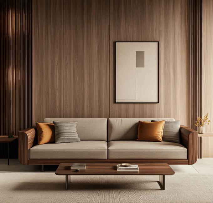 Wohnzimmermöbel italienisches modernes Ledersofa mit elegantes europäisches Holzdesign und Schwammfüllung 2