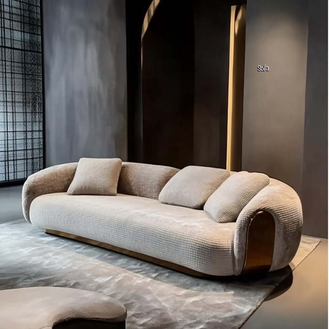 Moderne Minimalist Luxus Holzsofa Set Halbkreis Designer Runde geschwungene Couch zum Essen Wohn-Workshop 1
