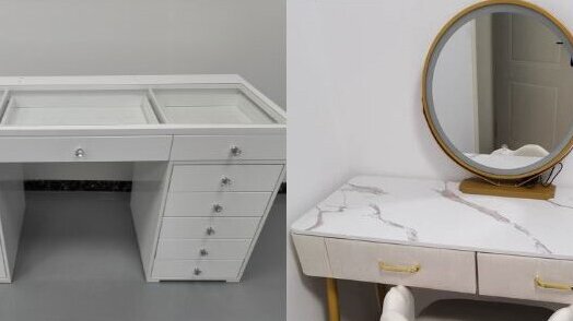 Modernes Design Eiche Make-up Tisch mit beleuchteten Spiegel Schrank 15