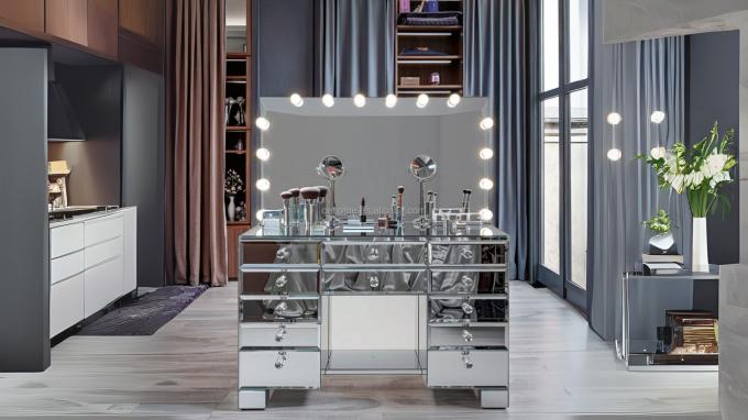 Holz Make-up Vanity Dressing Table Set mit Schublade und Spiegel in maßgeschneiderter Farbe Holz 4