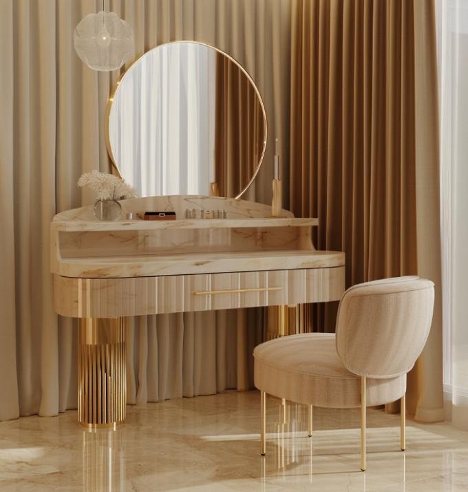 Moderne Luxus Schlafzimmermöbel Funktionales Schlafzimmer-Set mit goldbeschichteter Oberseite und Marmor-Leder-Keramik-Kommoden 2