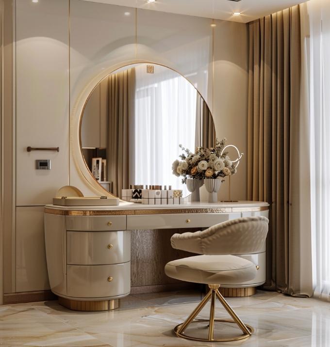 Moderne Luxus Schlafzimmermöbel Funktionales Schlafzimmer-Set mit goldbeschichteter Oberseite und Marmor-Leder-Keramik-Kommoden 4