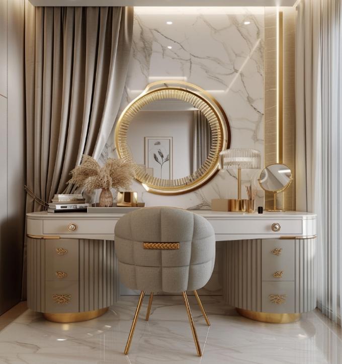 Moderne Luxus Schlafzimmermöbel Funktionales Schlafzimmer-Set mit goldbeschichteter Oberseite und Marmor-Leder-Keramik-Kommoden 5