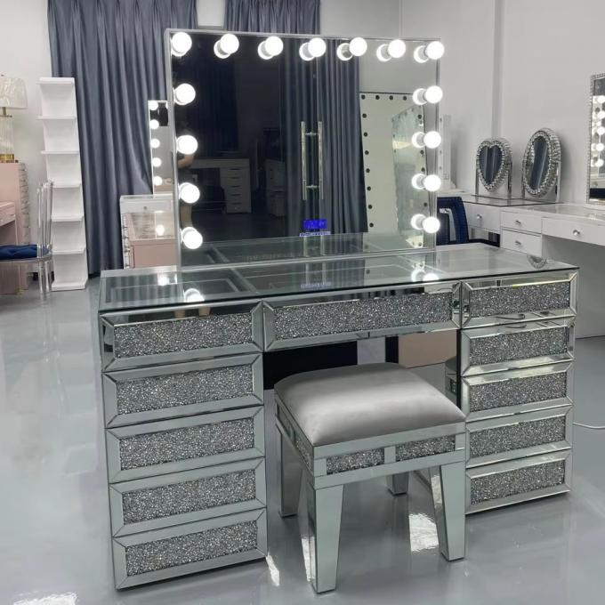 Holzgespiegeltes Diamant-Massivholzrahmen-Aufbewahrungs-Modernes Luxus-Kingsize-Schlafzimmer-Set für Zuhause Villa Schlafzimmer Wohnzimmer 3