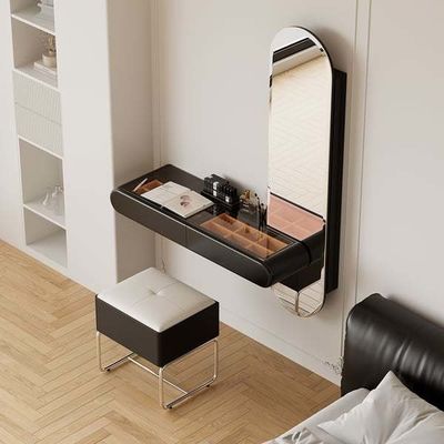 Villa Schlafzimmer Kleines schwarzes Make-up Vanity-Schreibtisch mit Schubladen und LED-Lichter