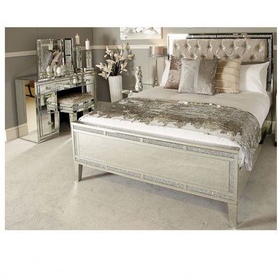 Modern Gold Finish Samt Polster König Bett Königin Schlafzimmer Set Möbel 2021